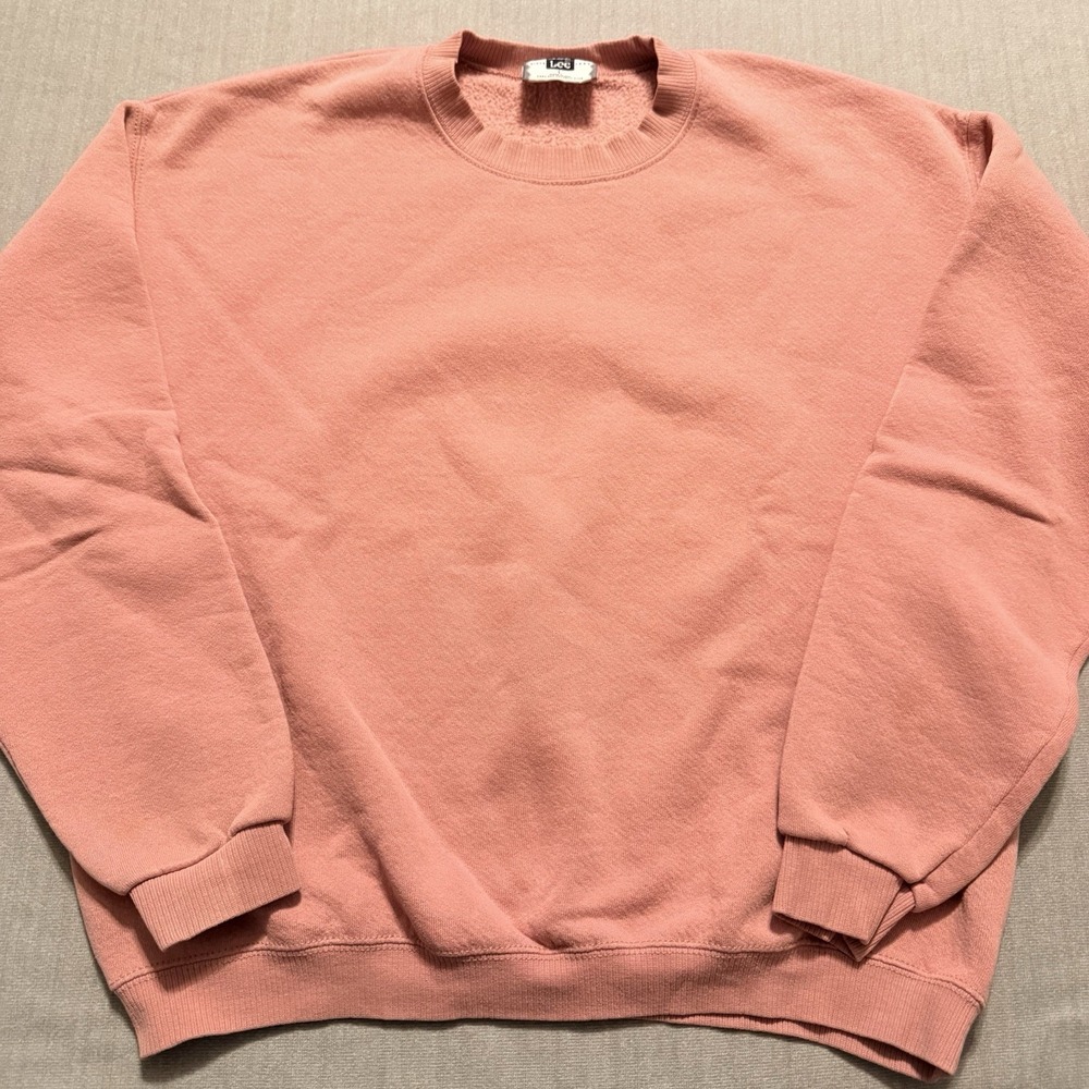 Vintage Lee Heavyweight Sweatshirt USA Made Blank Coral Pink Crewneck Large